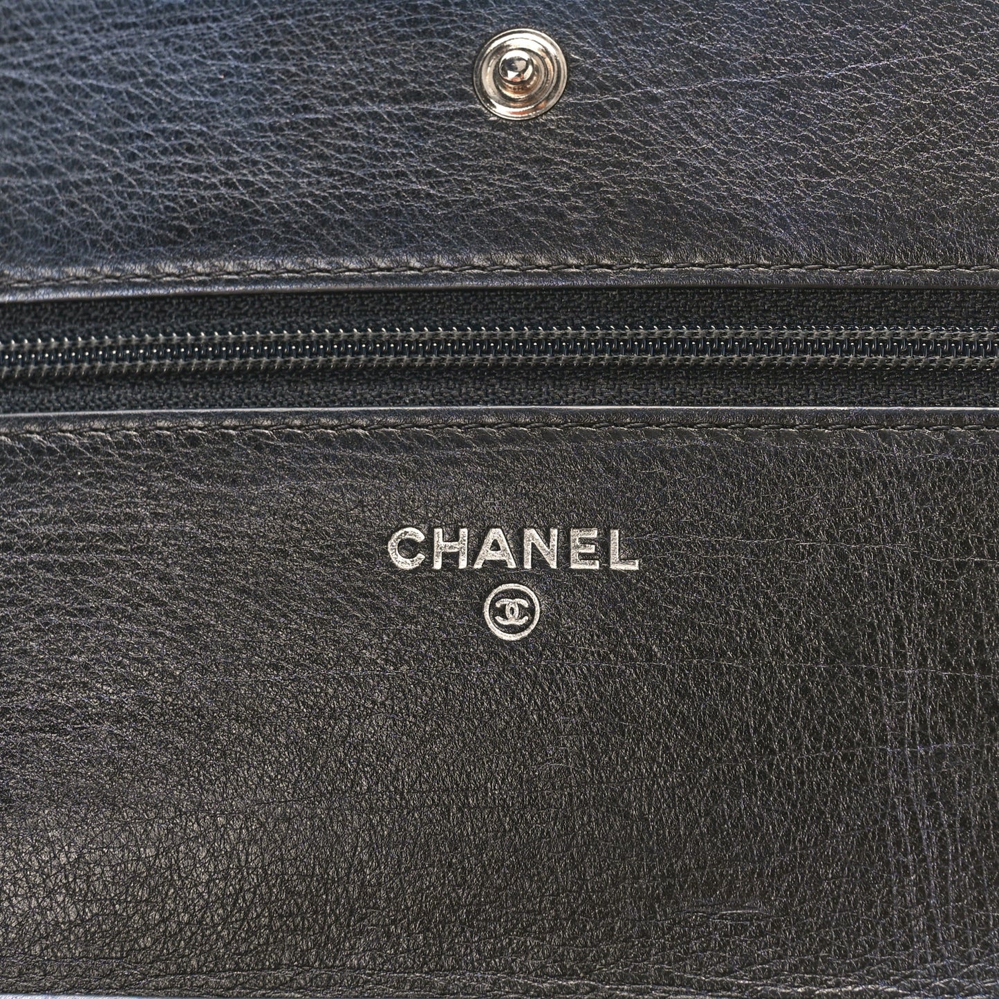 Metallic Calfskin Quilted Boy Wallet On Chain WOC Navy Blue