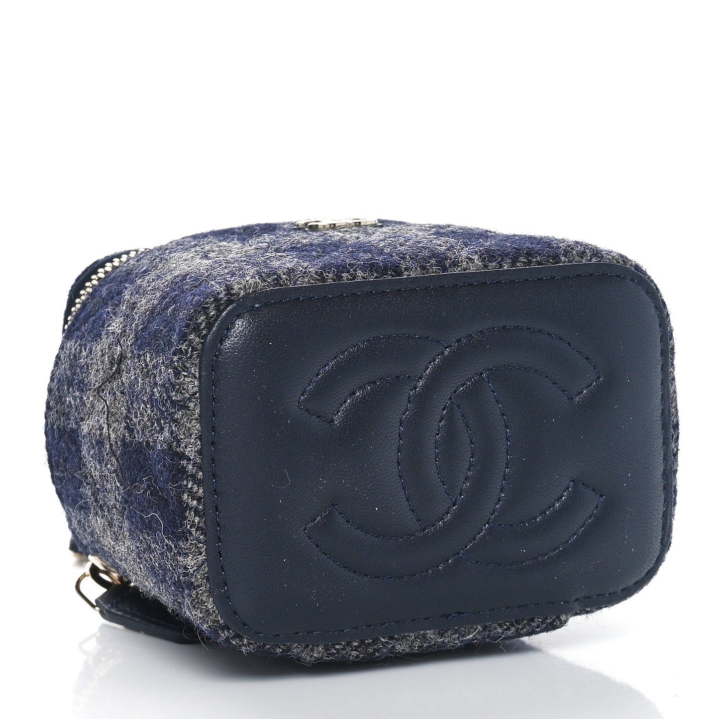 Wool Plaid Quilted Mini Vanity Case With Chain Blue