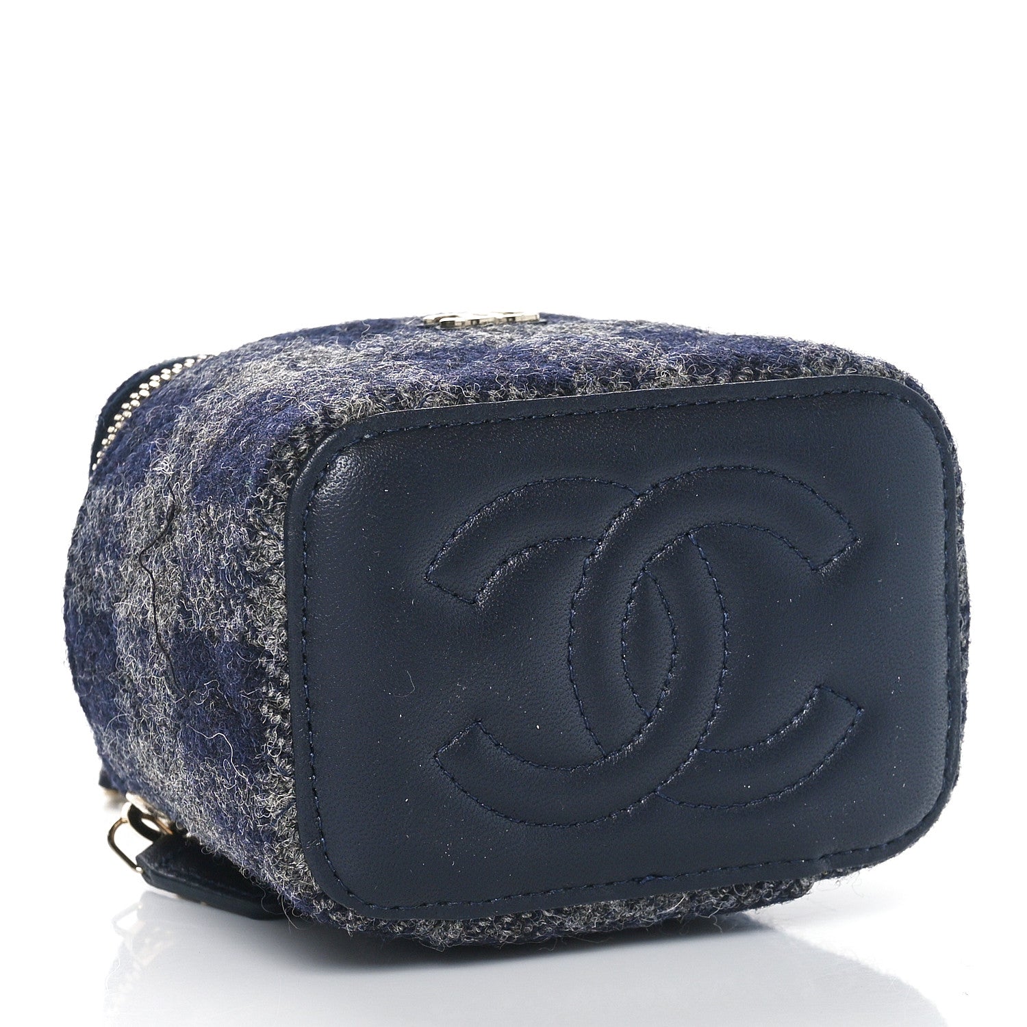 Chanel Wool Plaid Quilted Mini Vanity Case With Chain Blue 4 of 12