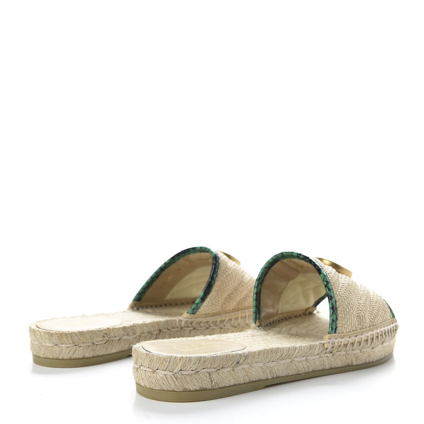 Straw Elaphe Matelasse GG Marmont Espadrille Slide Sandals 36.5 Natural New Shamarock