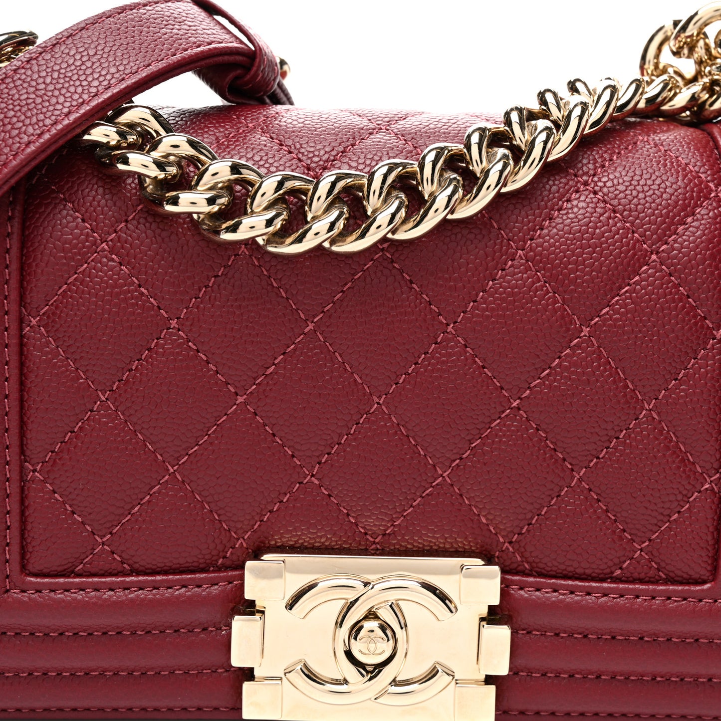 Caviar Quilted Small Boy Flap Burgundy