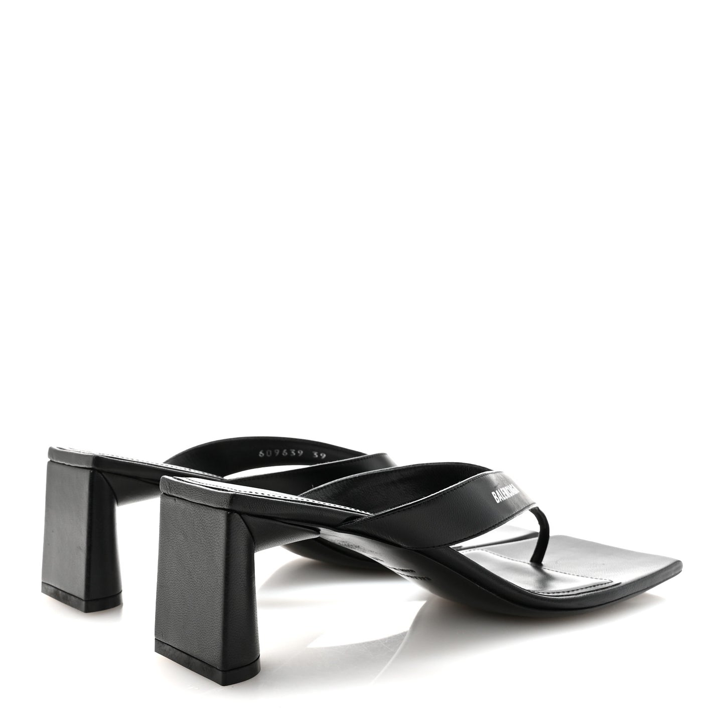 Calfskin Double Square Flat 60mm Sandals 39 Black