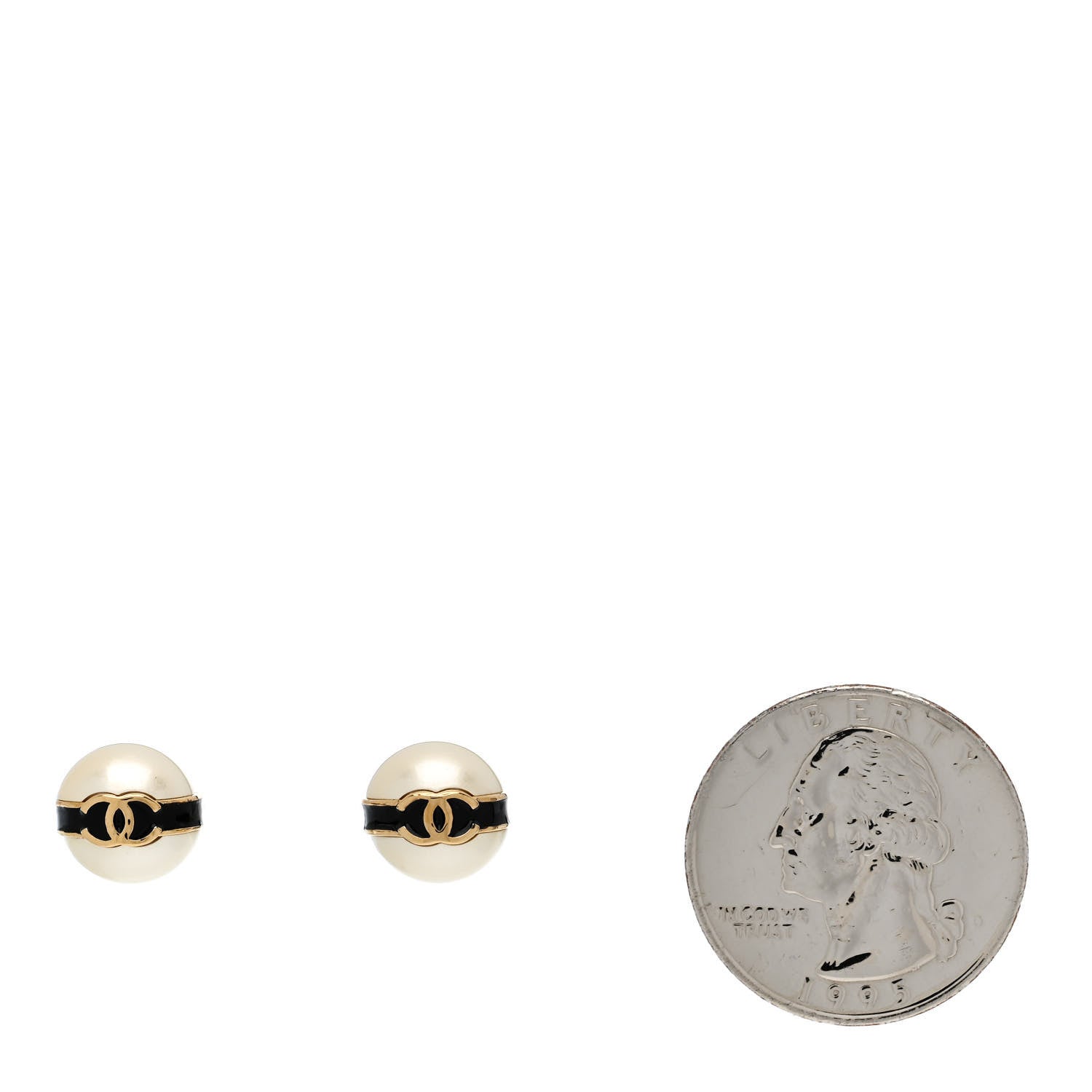 Chanel Pearl Metal CC Round Earrings White Black 2 of 5