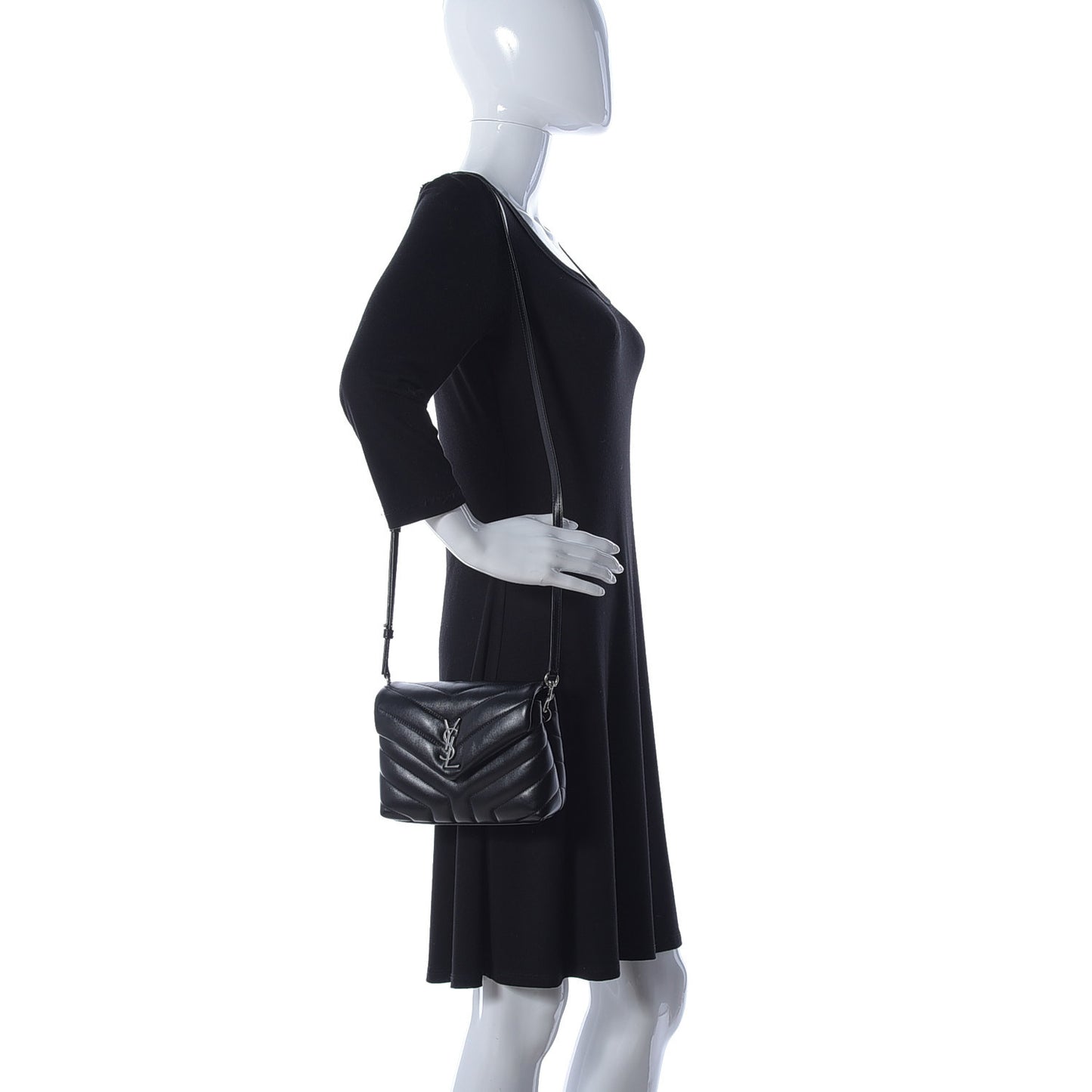 Calfskin Y Quilted Monogram Toy Loulou Crossbody Bag Black