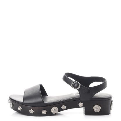 Chanel Calfskin Camellia Platform Sandals 38 Black 1 of 8