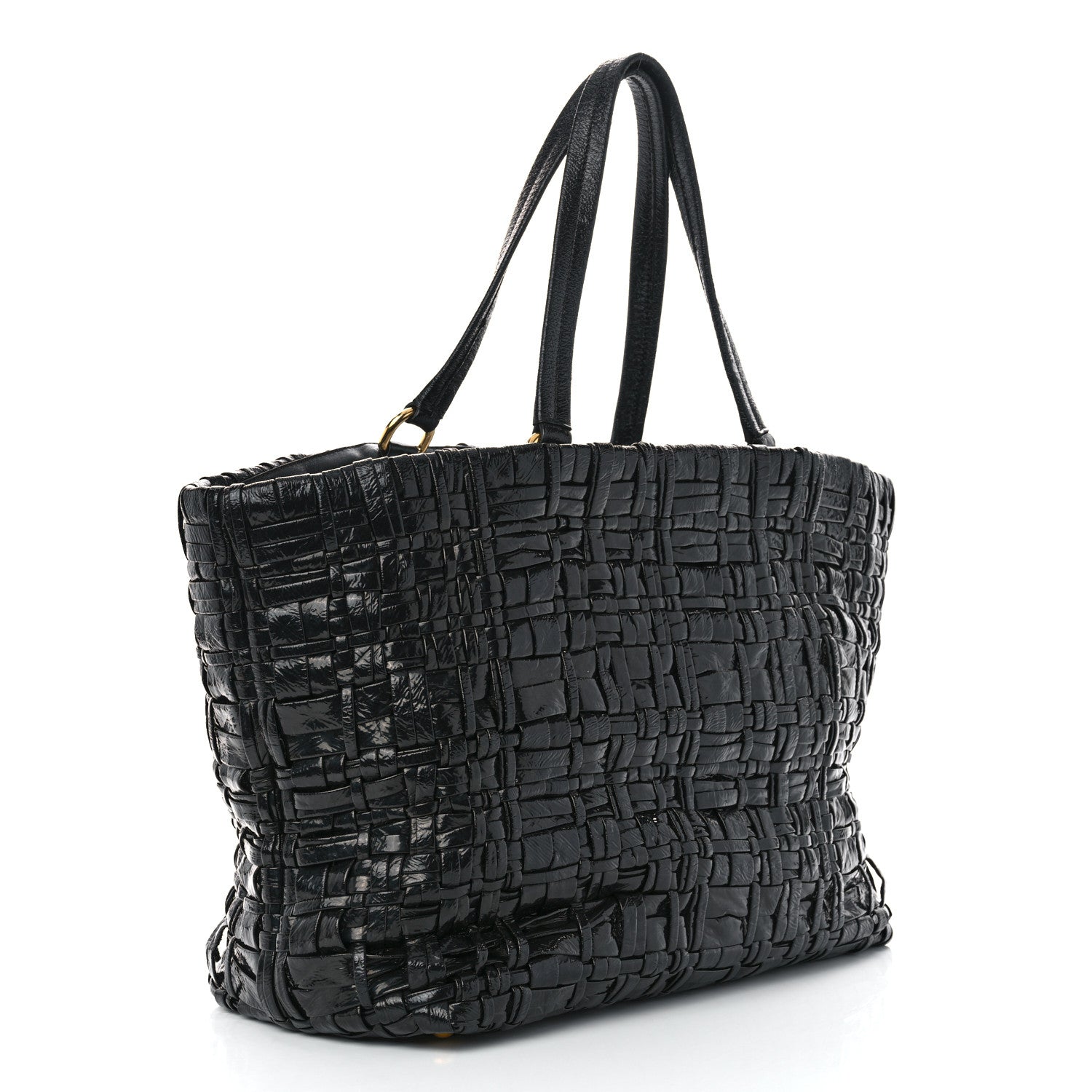 Prada Patent Woven Tote Black 3 of 12