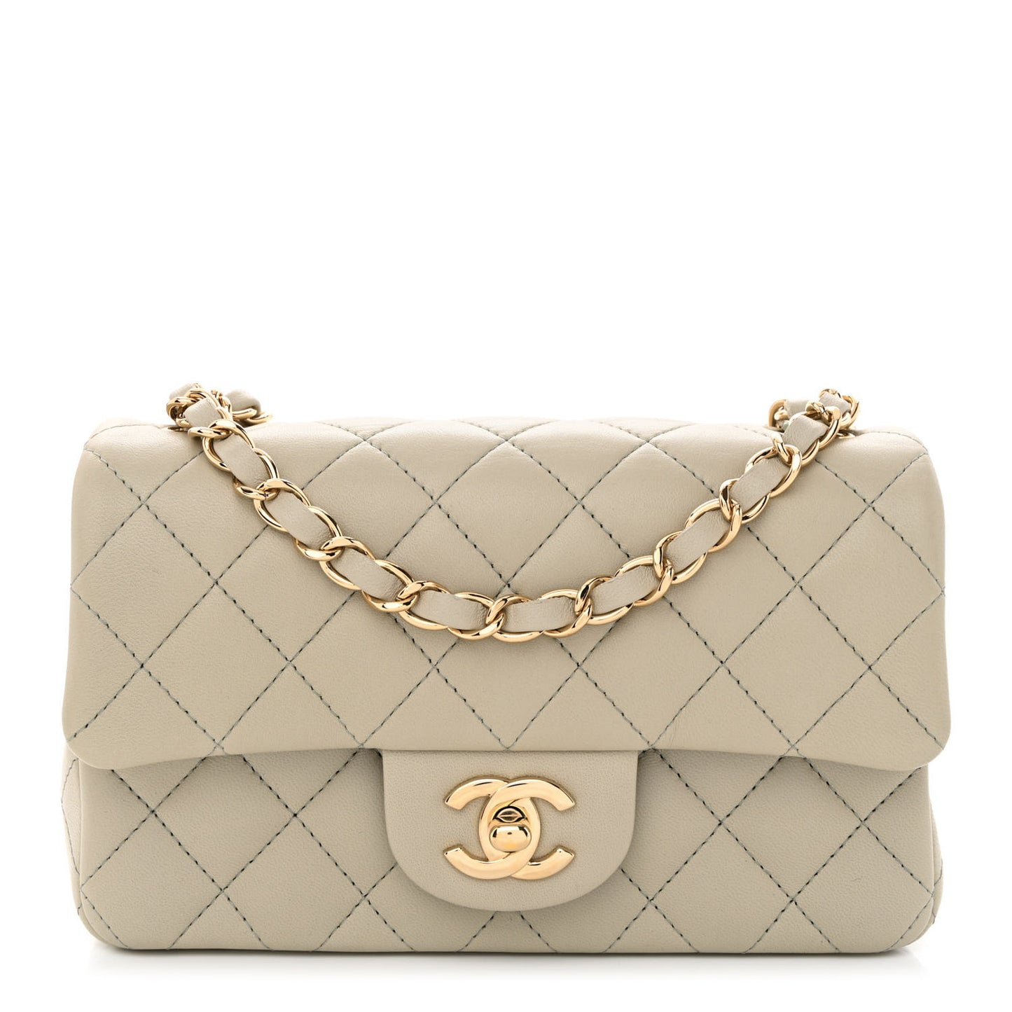 Lambskin Quilted Mini Rectangular Flap Grey