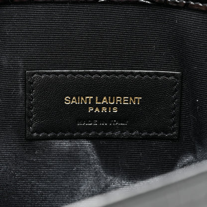 Saint Laurent Calfskin Crocodile Embossed Uptown Monogram Clutch Black 6 of 11