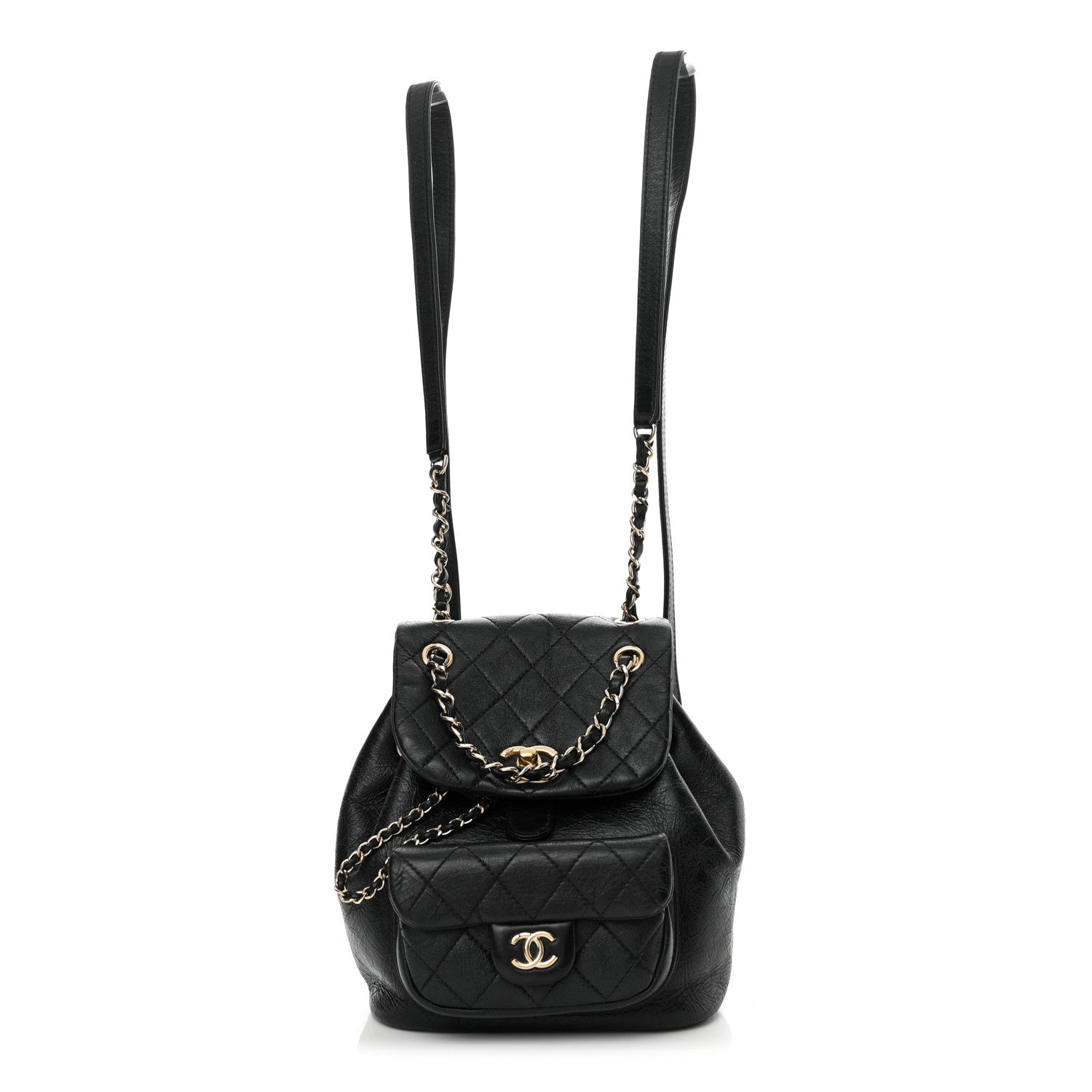 Chanel Glazed Aged Calfskin Quilted Small Duma Drawstring Backpack Black 1 of 13