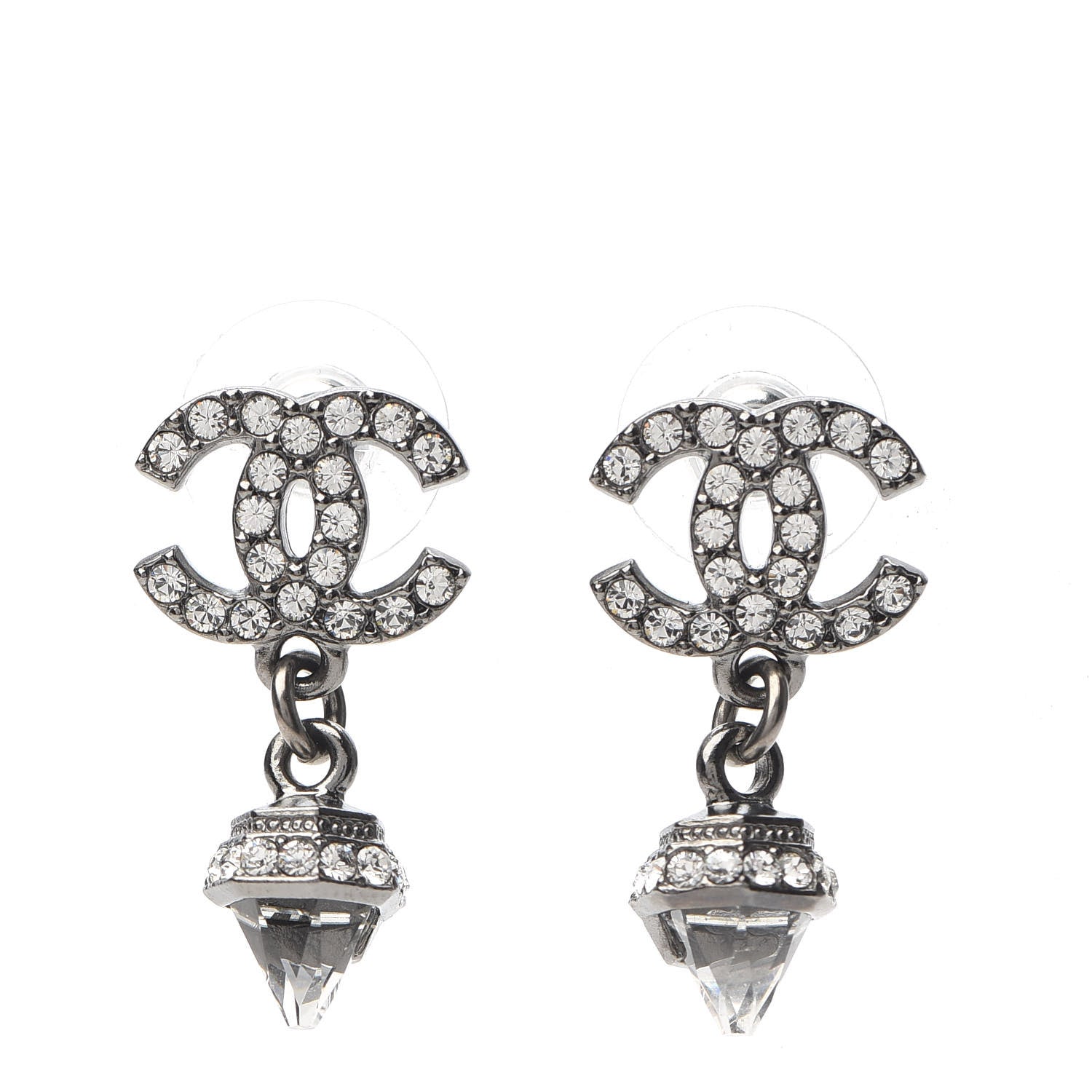 Chanel Ruthenium CC Crystal Drop Earrings 1 of 5