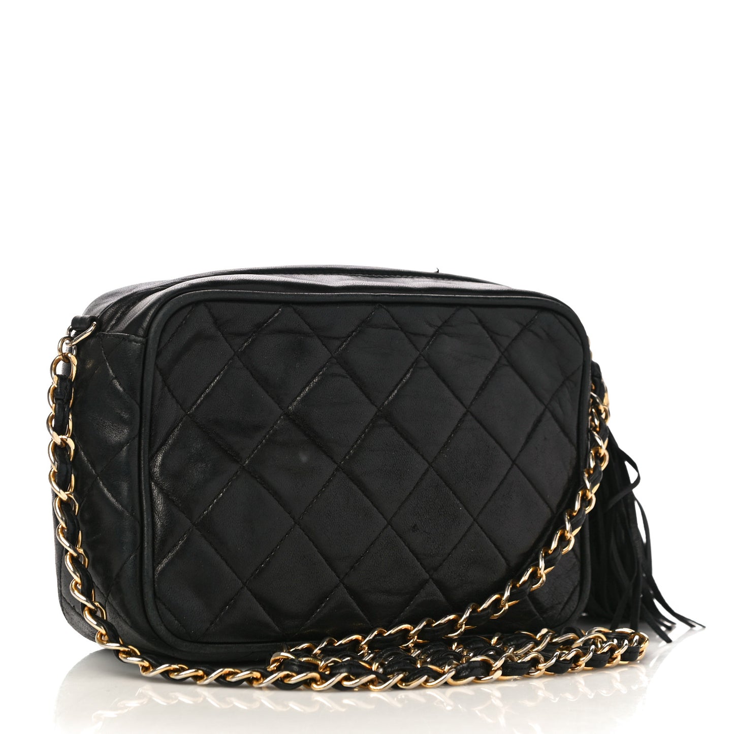 Lambskin Quilted Tassel Camera Case Black