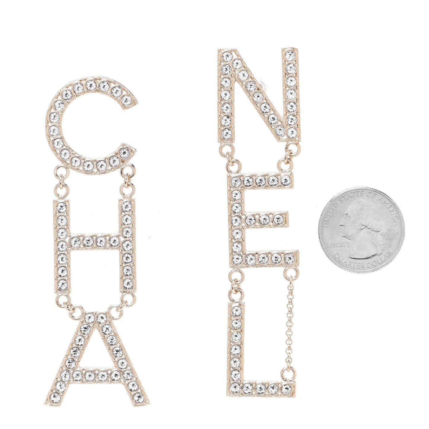 Crystal Cha-Nel Logo Drop Earrings Gold