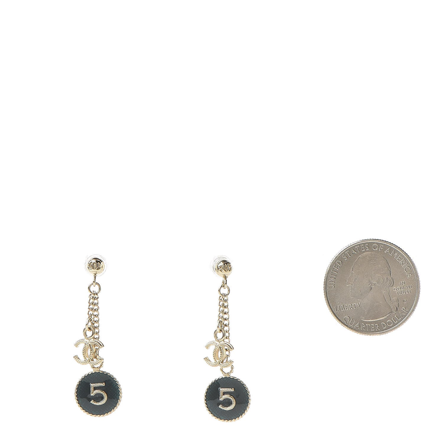 Chanel Enamel N°5 CC Drop Earrings Blue Gold 2 of 5