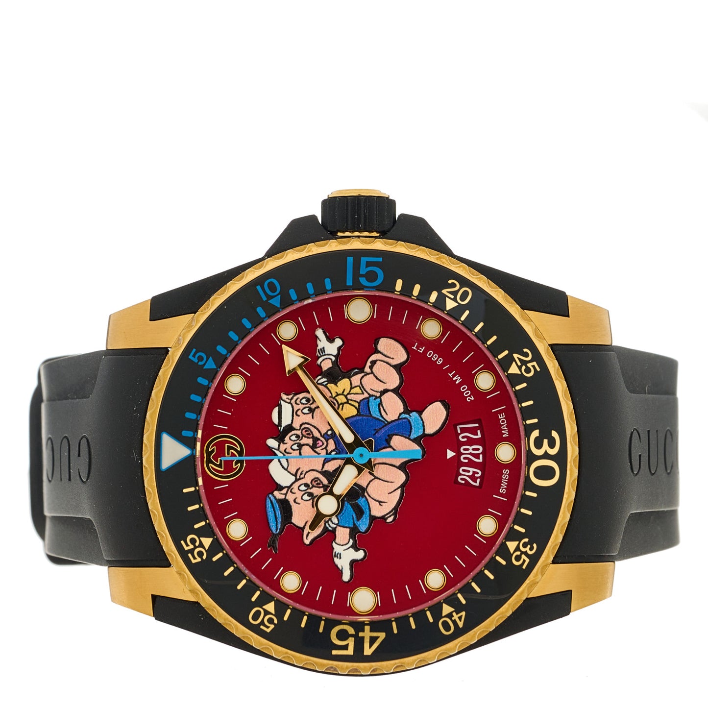 Stainless Steel Rubber 40mm Three Little Pigs Dive Quartz Watch