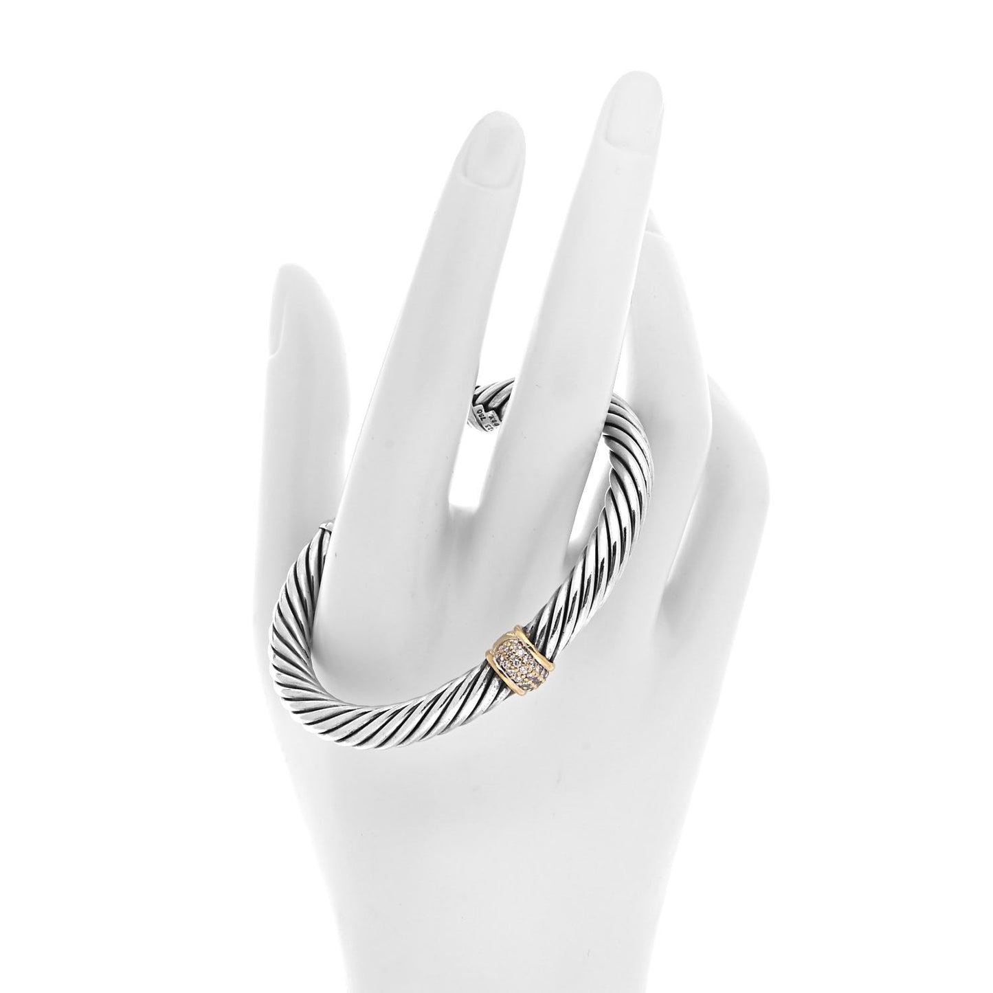 Sterling Silver 18K Yellow Gold Diamond 7mm Cable Classics Station Bracelet
