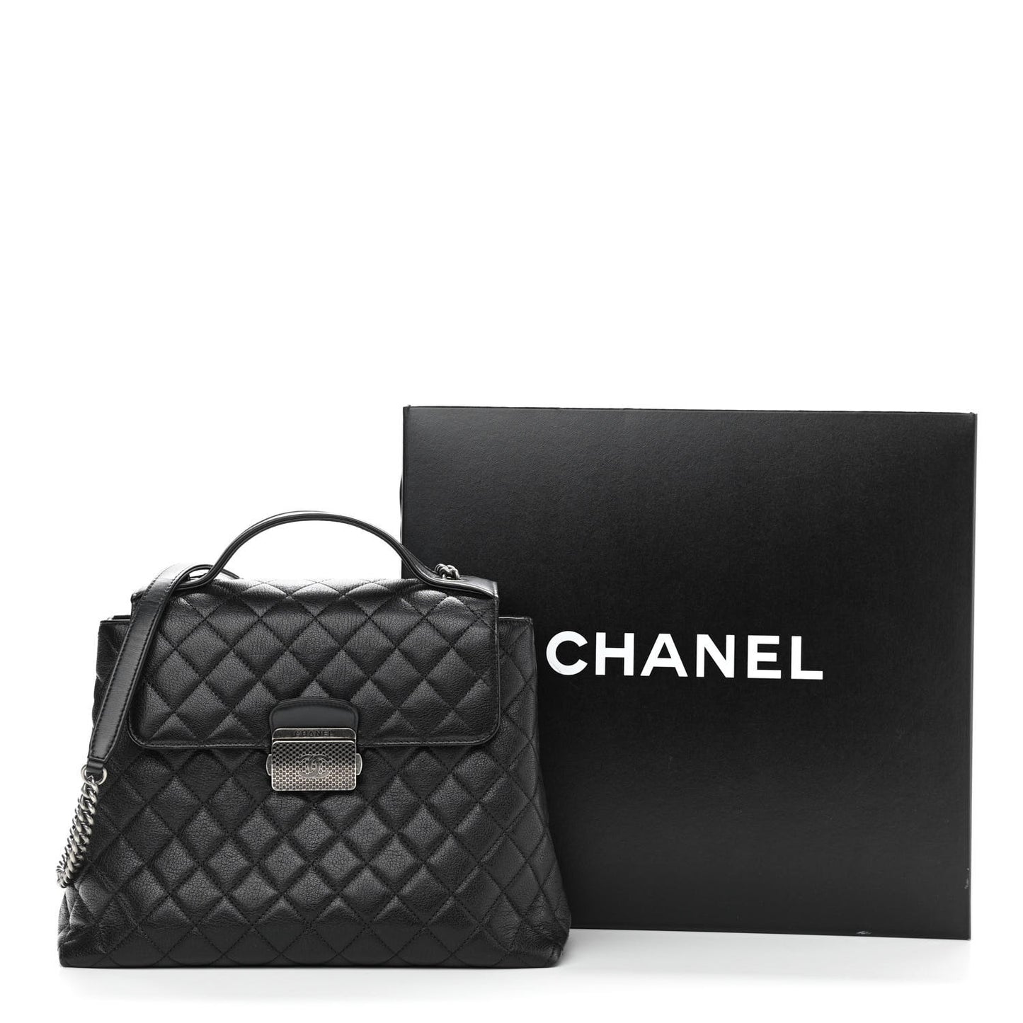 Goatskin Quilted Small CC University Shopping Tote Black