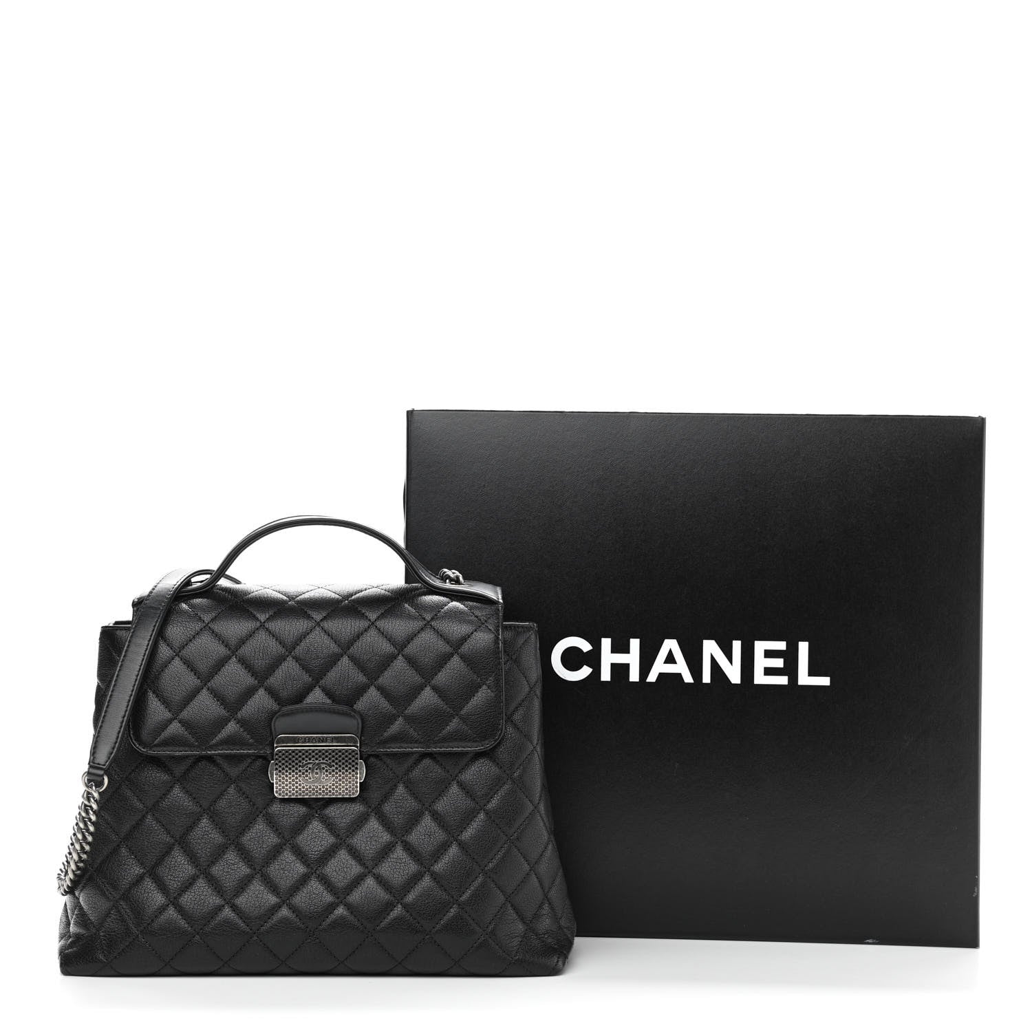 Chanel Goatskin Quilted Small CC University Shopping Tote Black 10 of 10