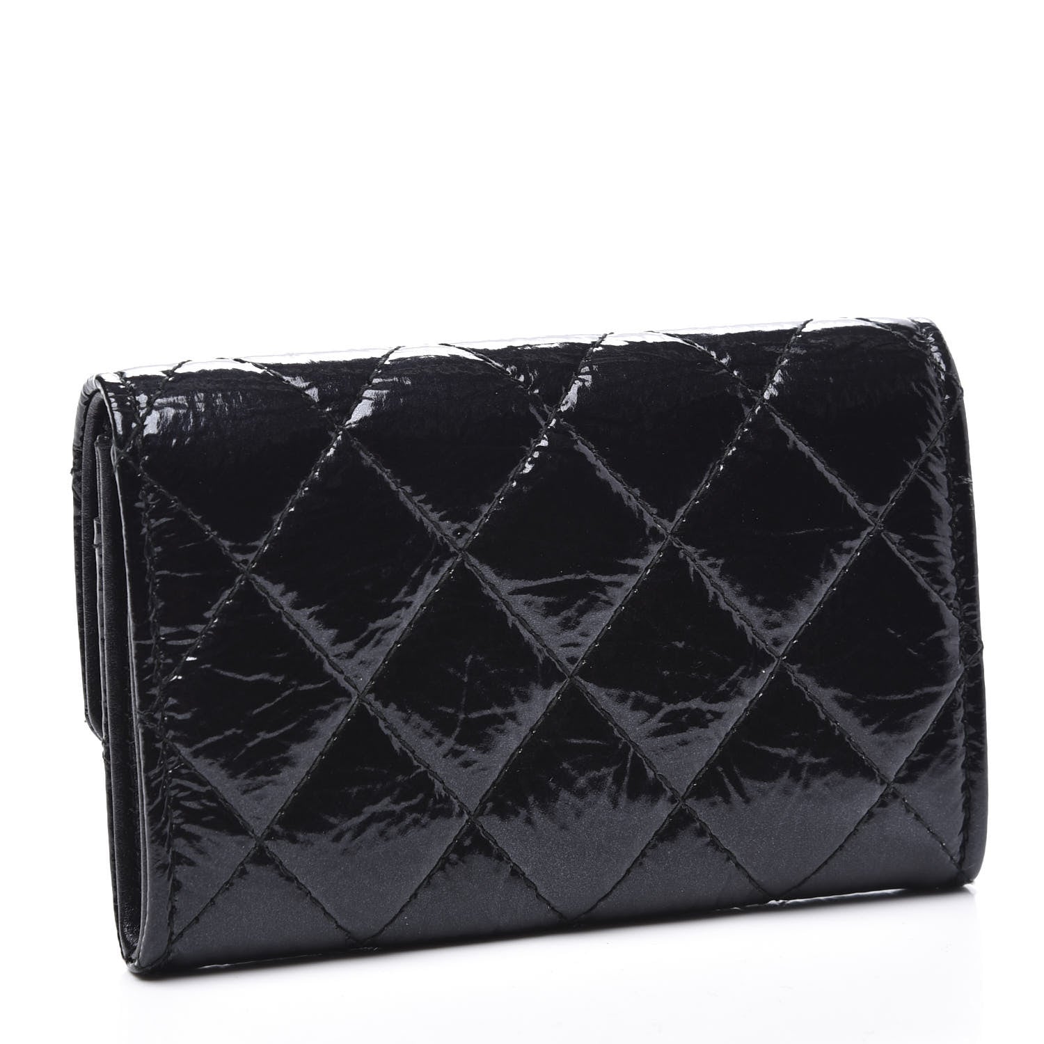 Chanel Distressed Patent Quilted Flap Card Holder Black 2 of 10
