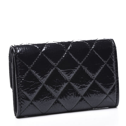 Chanel Distressed Patent Quilted Flap Card Holder Black 2 of 10
