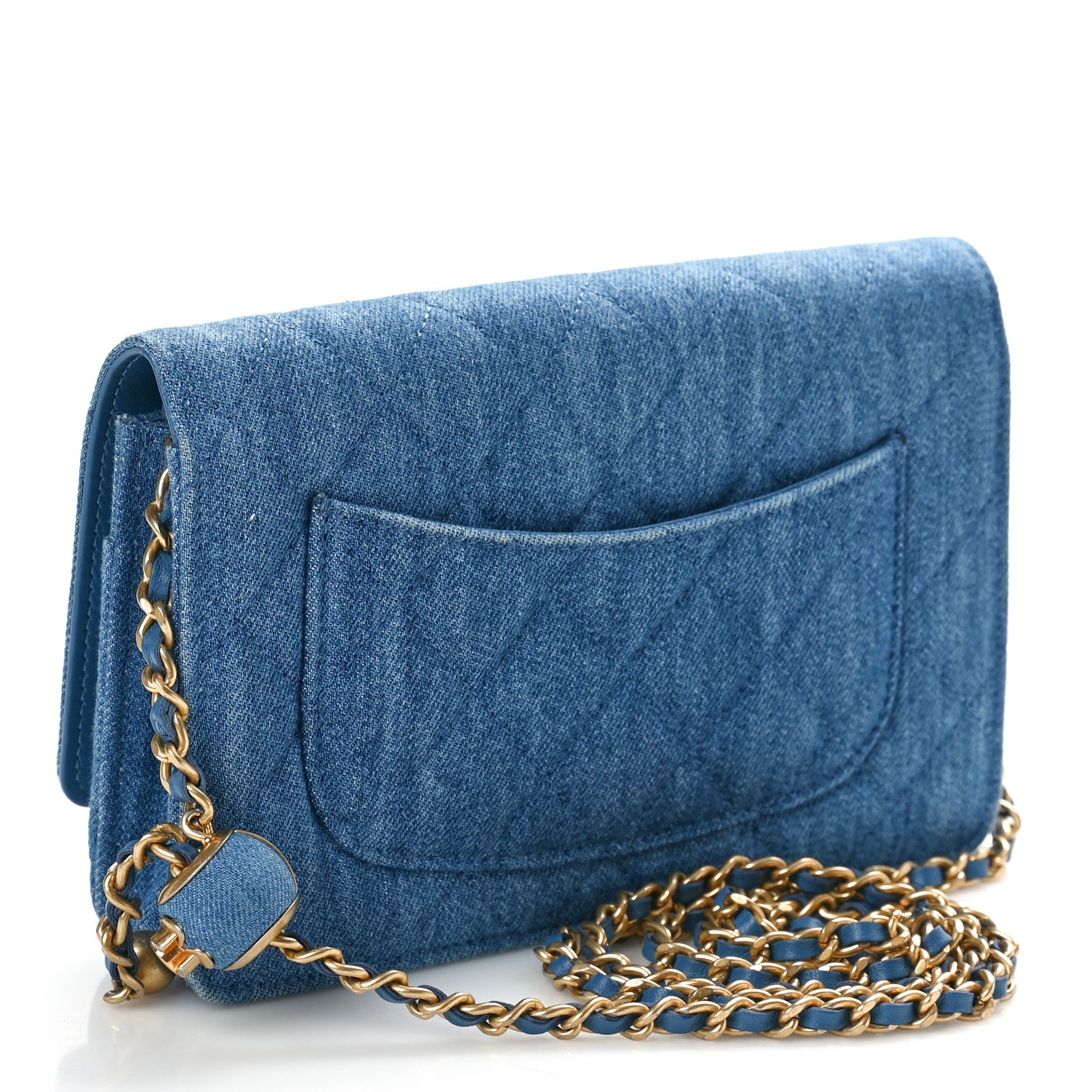 Chanel Denim Quilted CC Pearl Crush Wallet on Chain WOC Blue 2 of 10