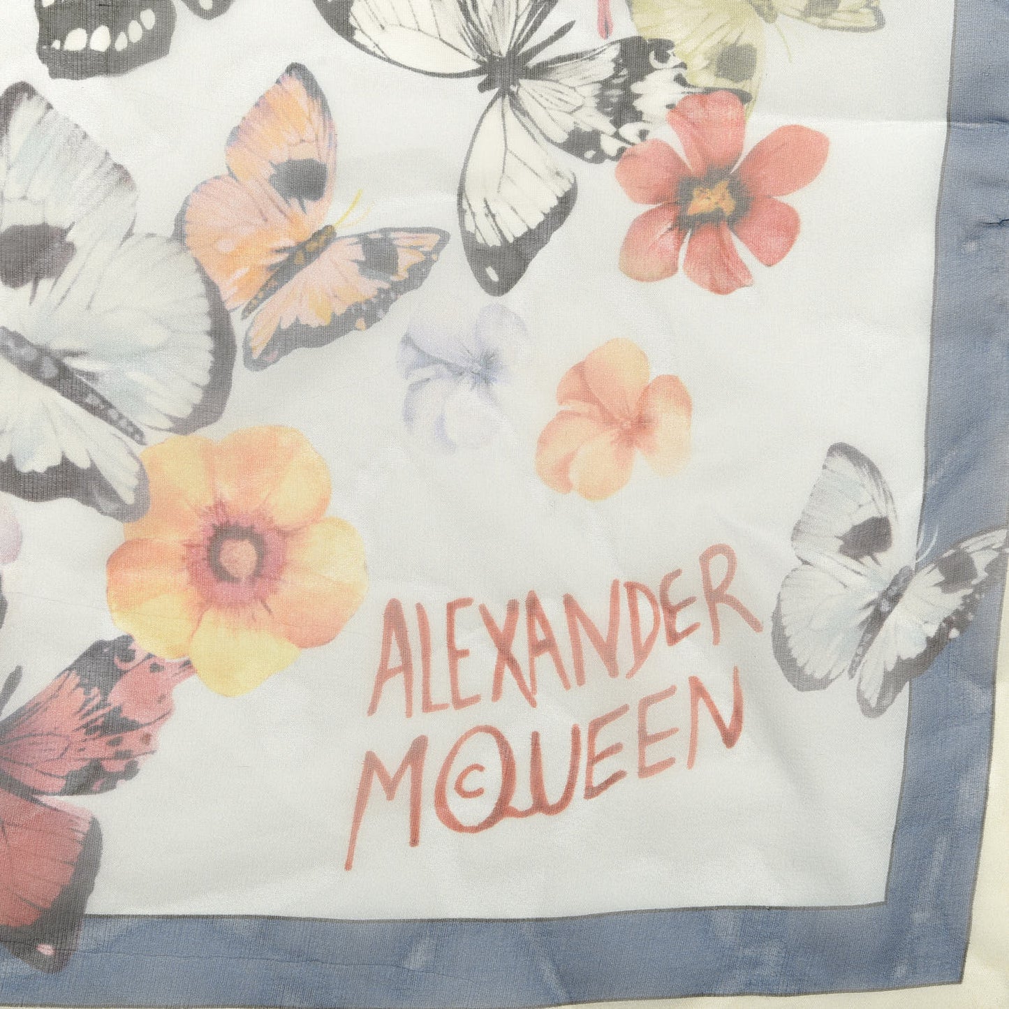 Silk Chiffon Butterfly And Lion Scarf Blue