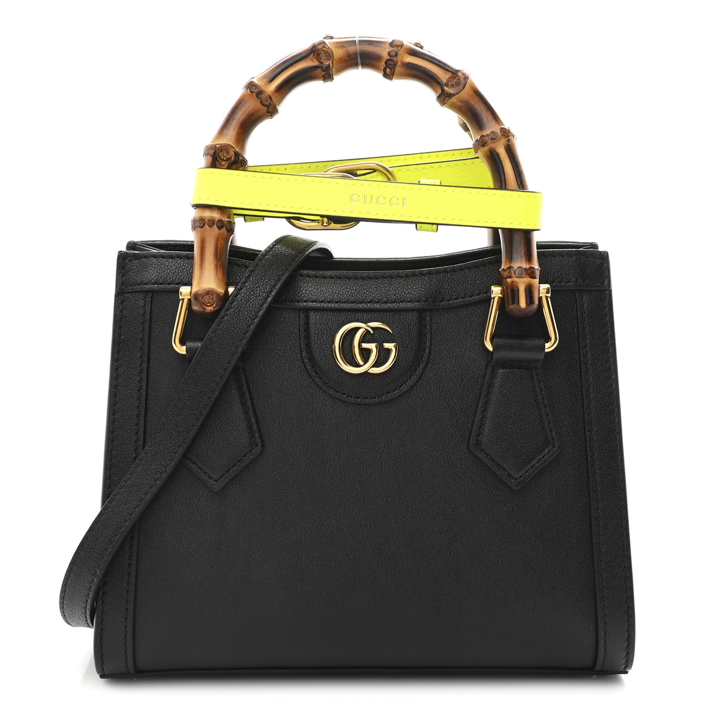 Wonka Grain Calfskin Mini Diana Tote Bag Black Yellow Fluo