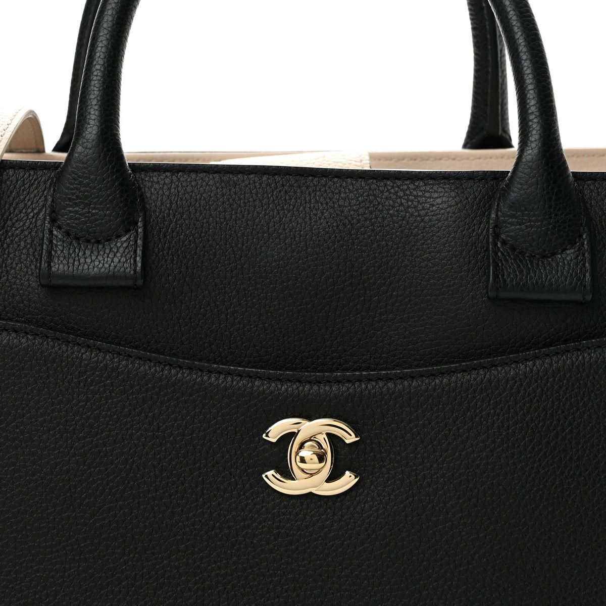 Chanel Grained Calfskin Small Bi-Color Neo Executive Shopper Tote Black Beige 7 of 7