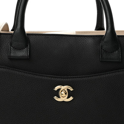 Chanel Grained Calfskin Small Bi-Color Neo Executive Shopper Tote Black Beige 7 of 7