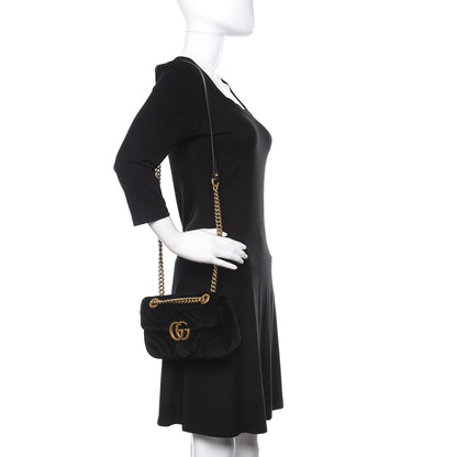 Gucci Velvet Matelasse Mini GG Marmont Shoulder Bag Black 2 of 9