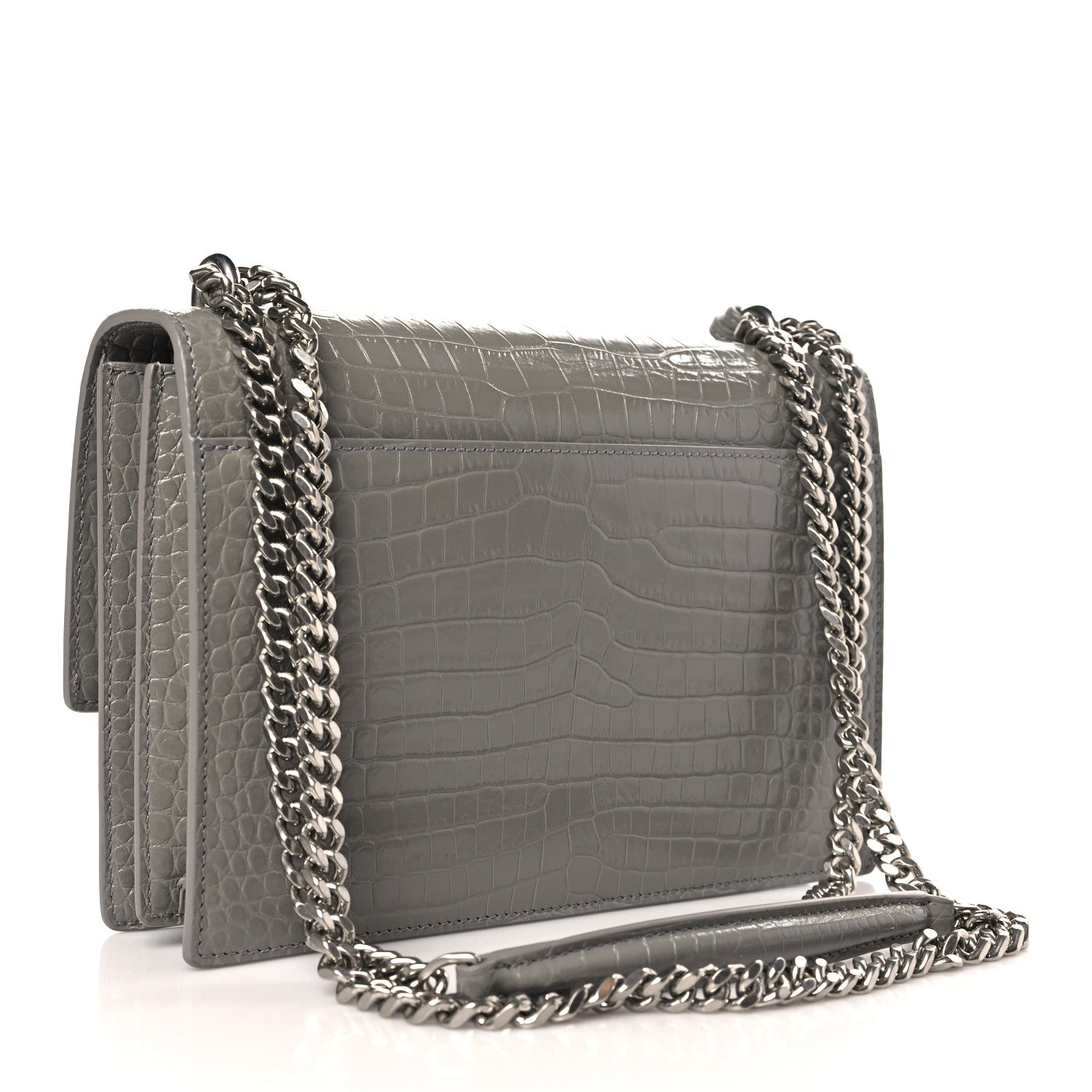 Saint Laurent Calfskin Crocodile Embossed Medium Monogram Sunset Fog 3 of 9