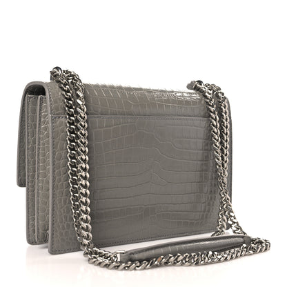Saint Laurent Calfskin Crocodile Embossed Medium Monogram Sunset Fog 3 of 9