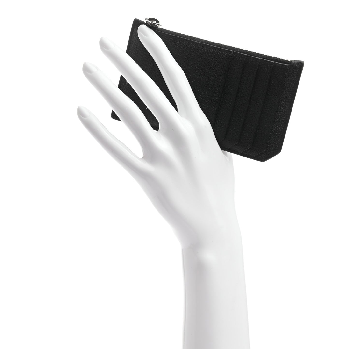 Grained Calfskin 5 Fragments Zip Pouch Card Holder Black
