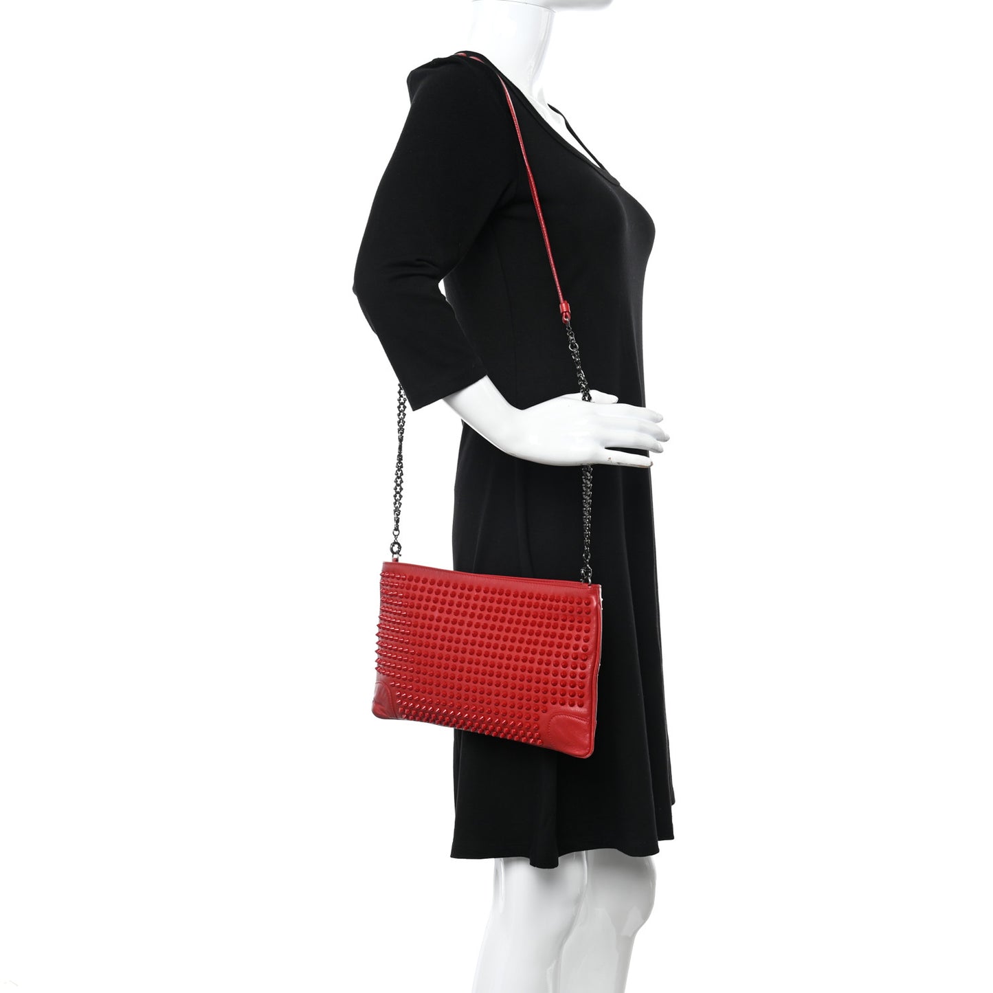 Calfskin Studded Loubiposh Clutch Red