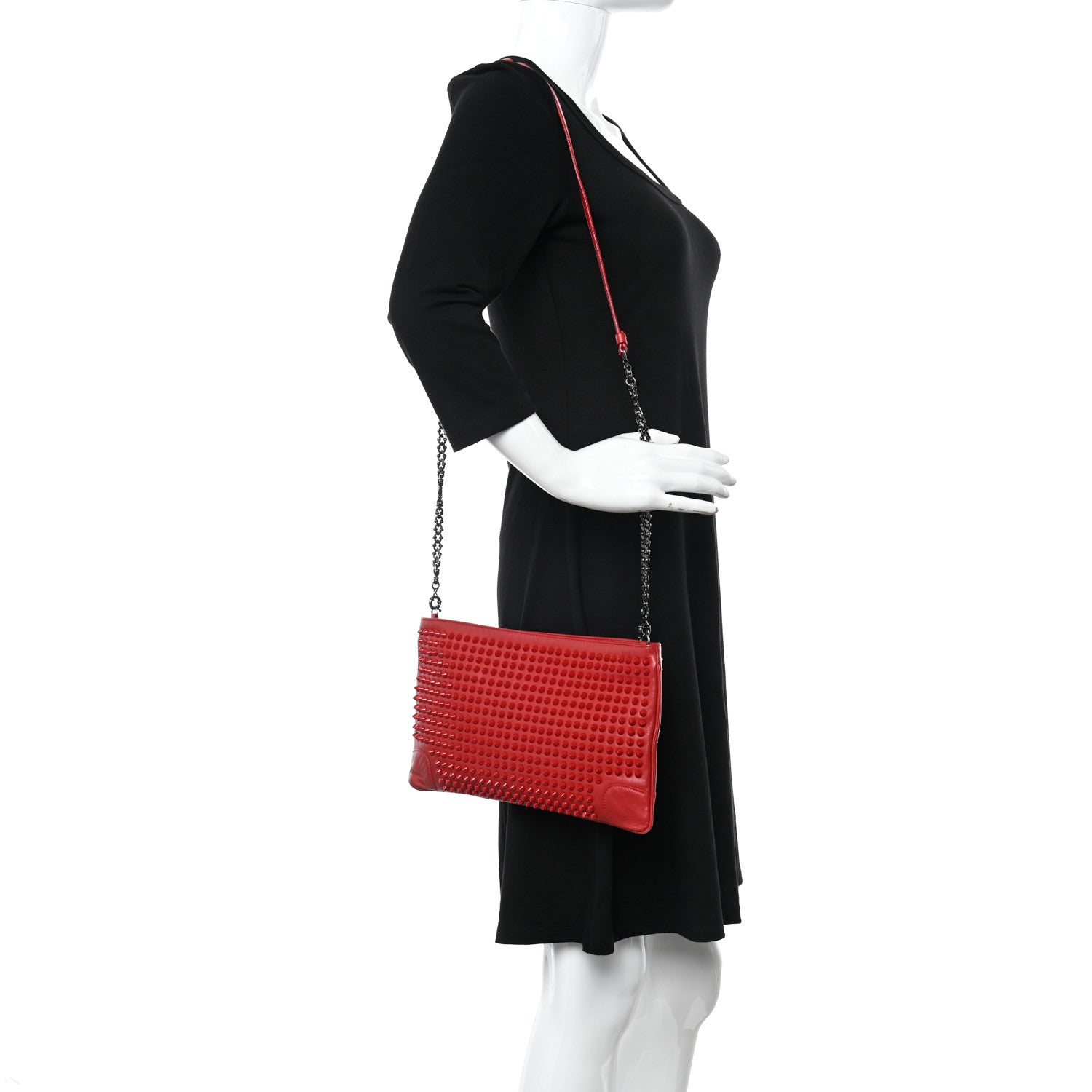 Christian Louboutin Calfskin Studded Loubiposh Clutch Red 2 of 15