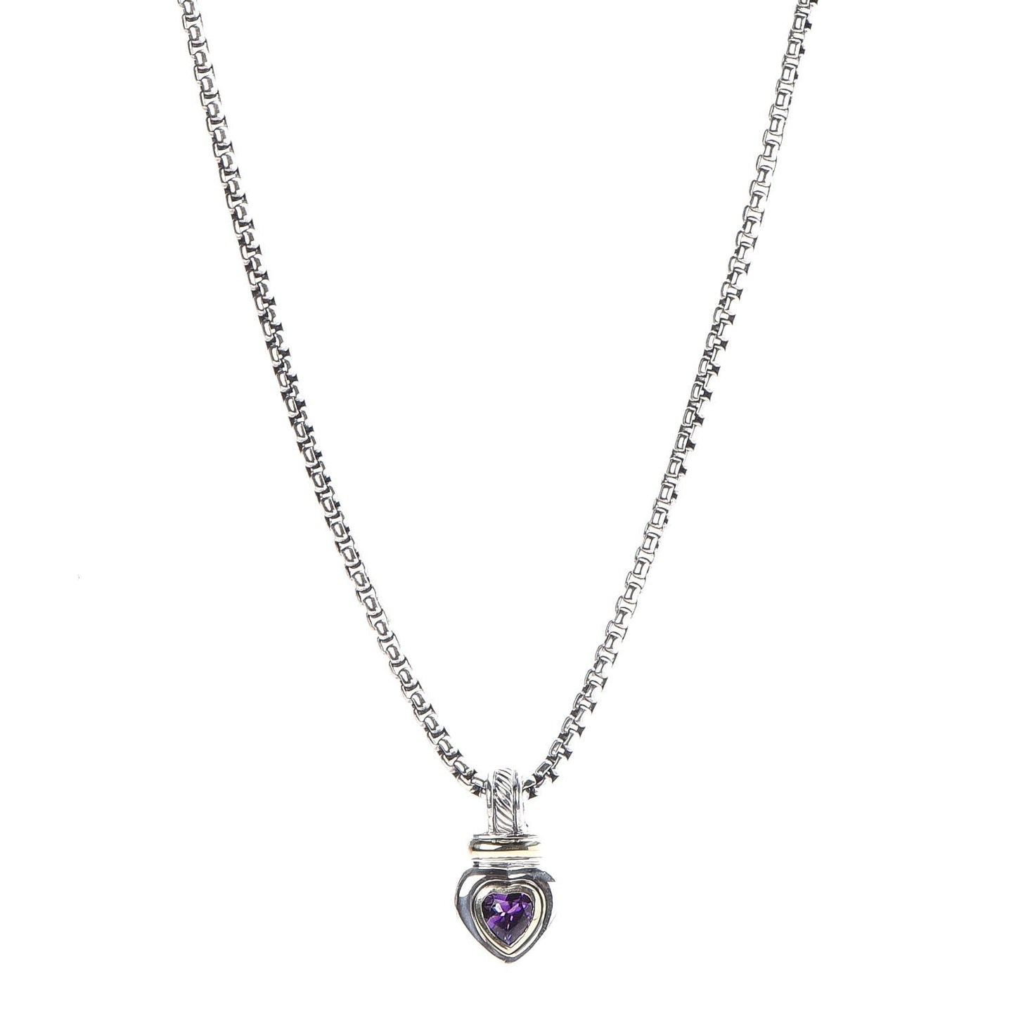Sterling Silver 14K Yellow Gold Amethyst Heart Pendant Necklace