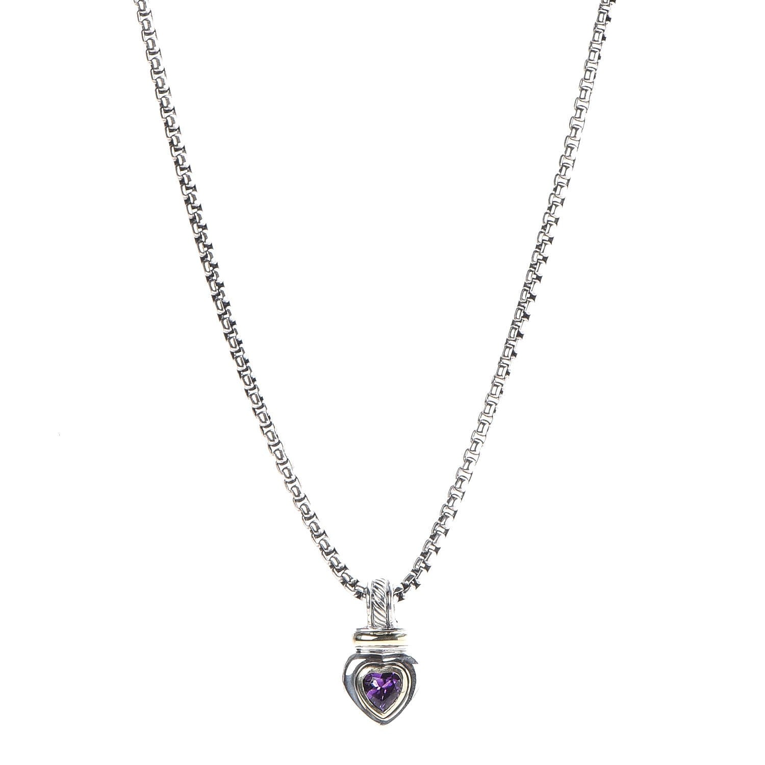 David Yurman Sterling Silver 14K Yellow Gold Amethyst Heart Pendant Necklace 1 of 8