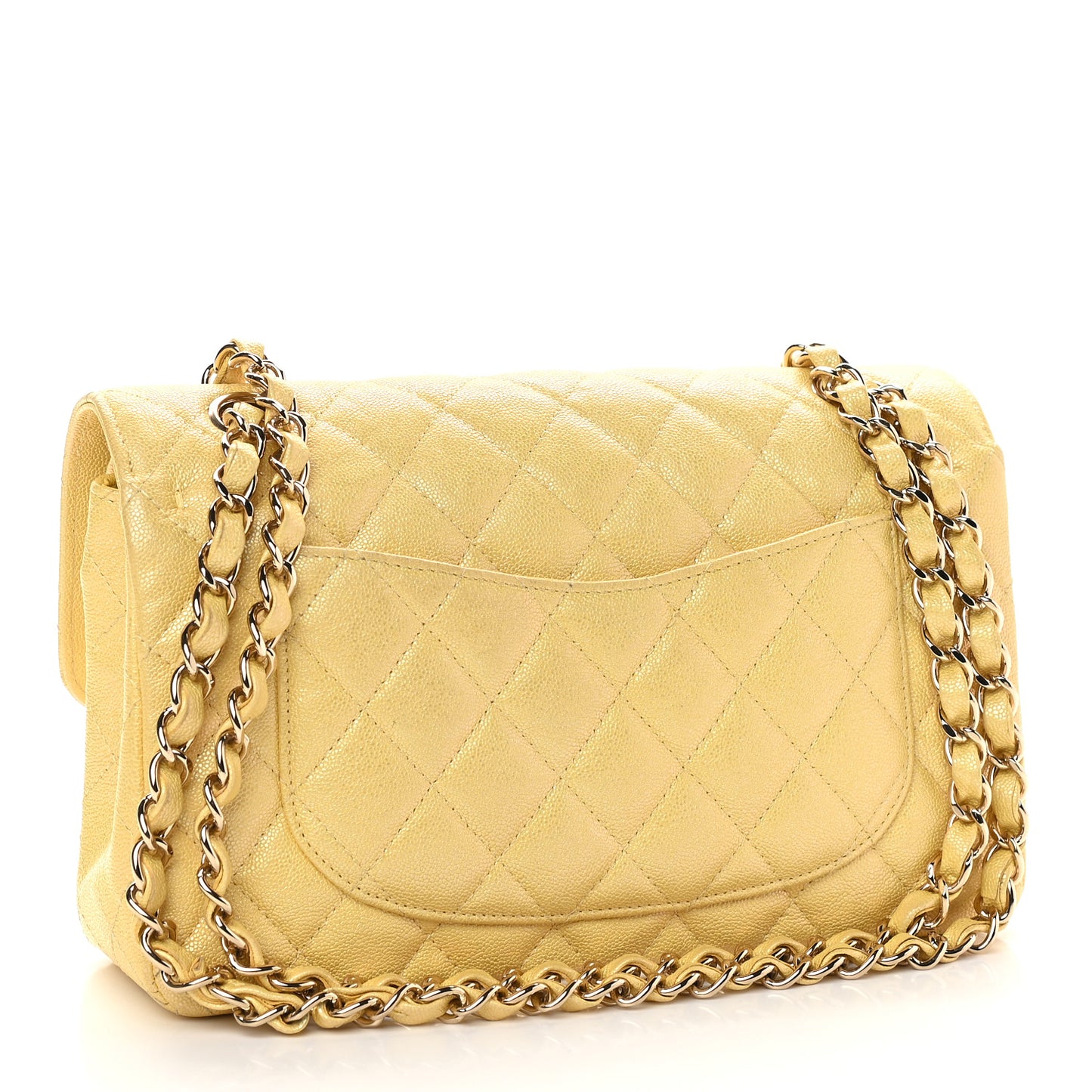 Iridescent Caviar Quilted Small Double Flap Yellow