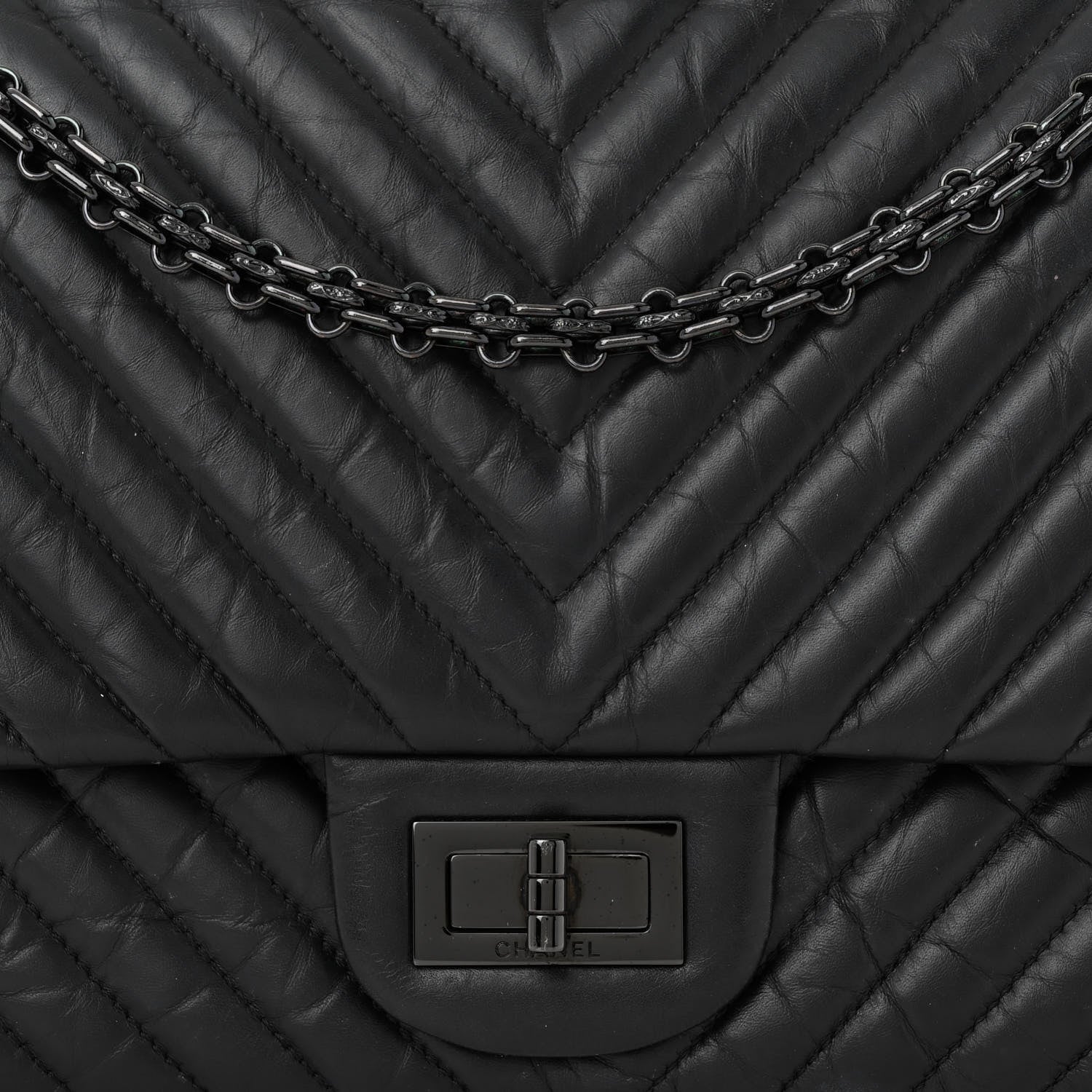 Chanel Aged Calfskin Chevron Quilted 2.55 Reissue 227 Flap So Black 8 of 13