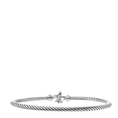 David Yurman Sterling Silver Diamond 3mm Cable Collectibles Fleur De Lis Bracelet 2 of 3