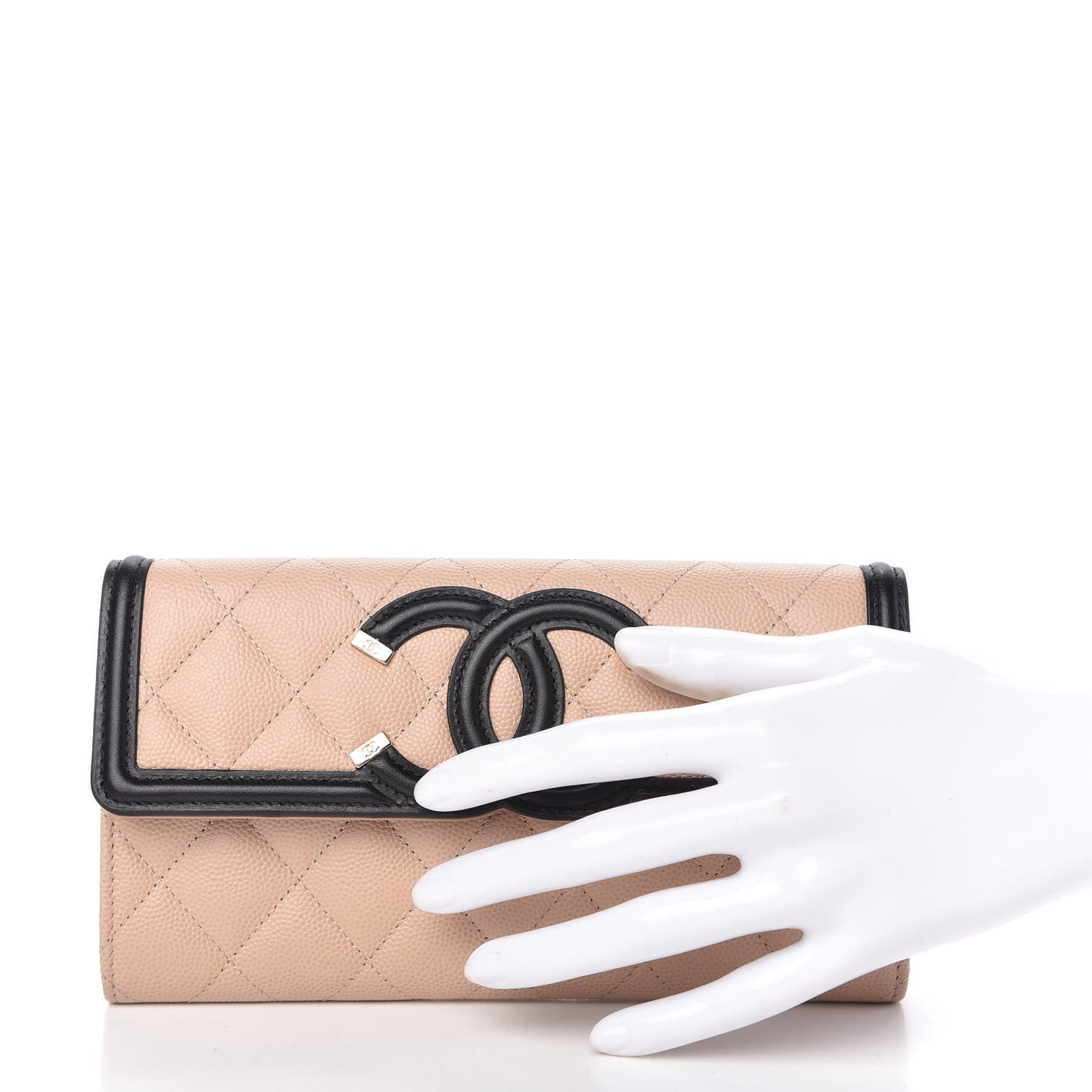 Caviar Quilted Filigree Flap Wallet Beige Black