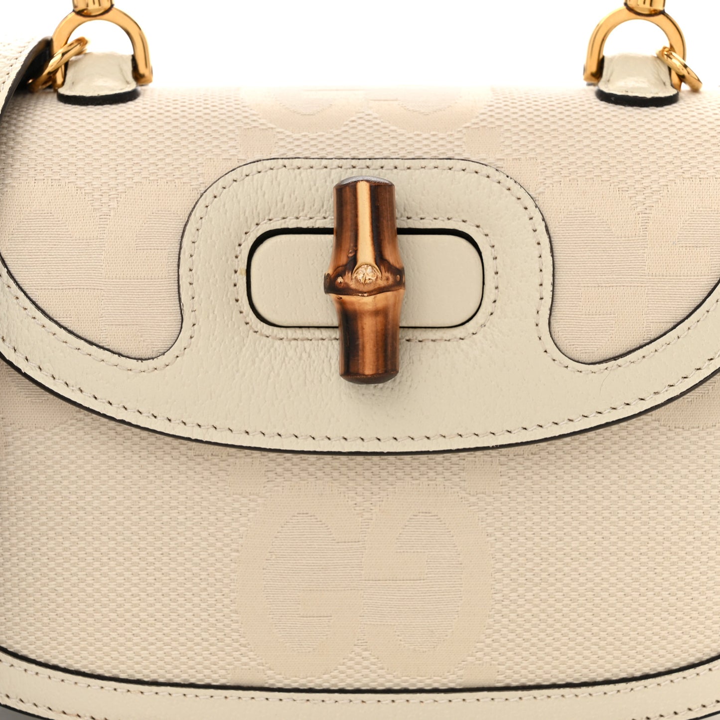 Monogram Jumbo GG Textured Dollar Calfskin Web Small Bamboo 1947 Top Handle Bag Off White