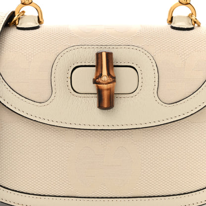 Gucci Monogram Jumbo GG Textured Dollar Calfskin Web Small Bamboo 1947 Top Handle Bag Off White 8 of 10