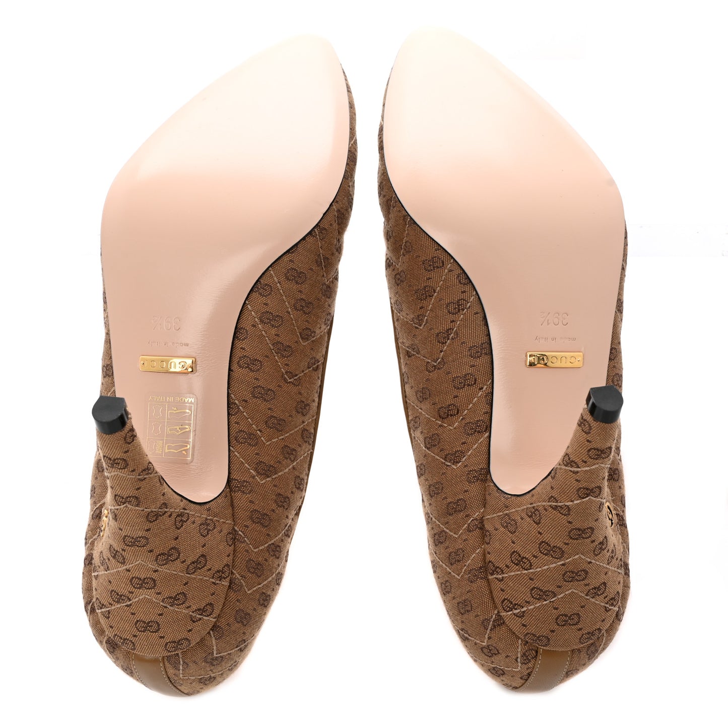 Monogram GG Mignon Nappa Chevron Matelasse Double G 95mm Pumps 39.5 Dusty Brown