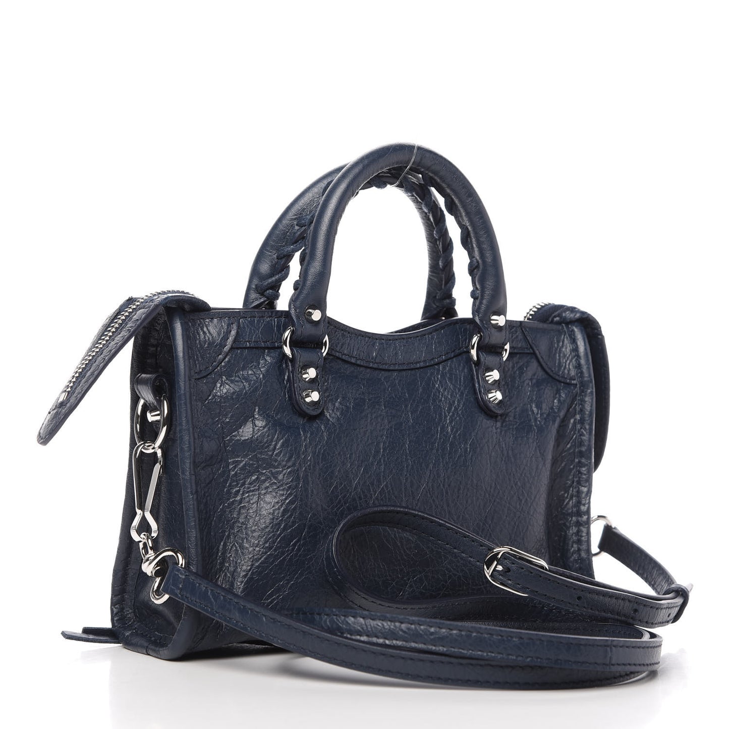 Agneau Classic Silver Hardware Nano City Bleu de Minuit