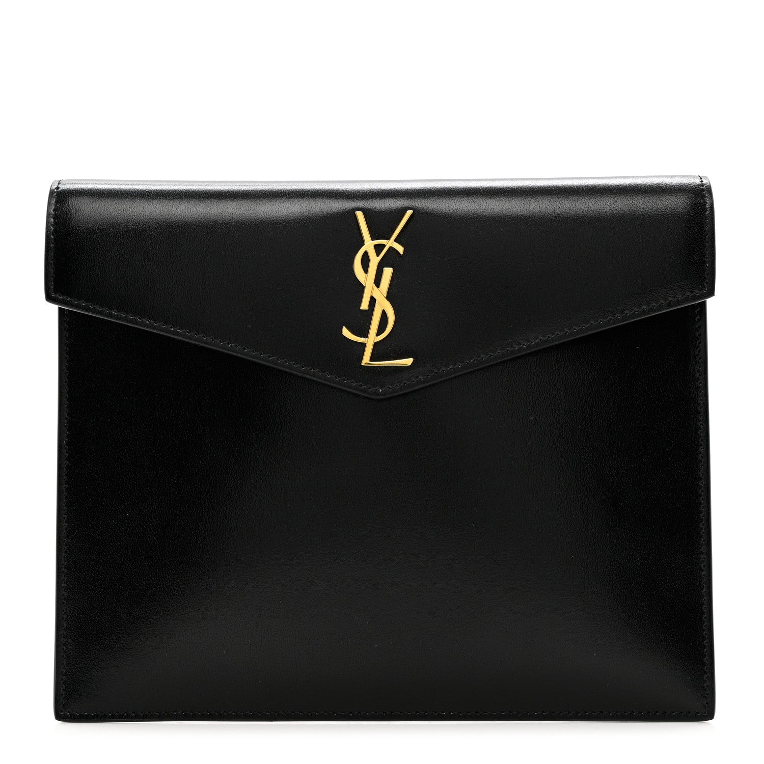 Saint Laurent Smooth Shiny Calfskin Monogram Uptown Pouch Black 1 of 7
