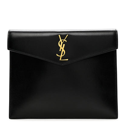 Saint Laurent Smooth Shiny Calfskin Monogram Uptown Pouch Black 1 of 7