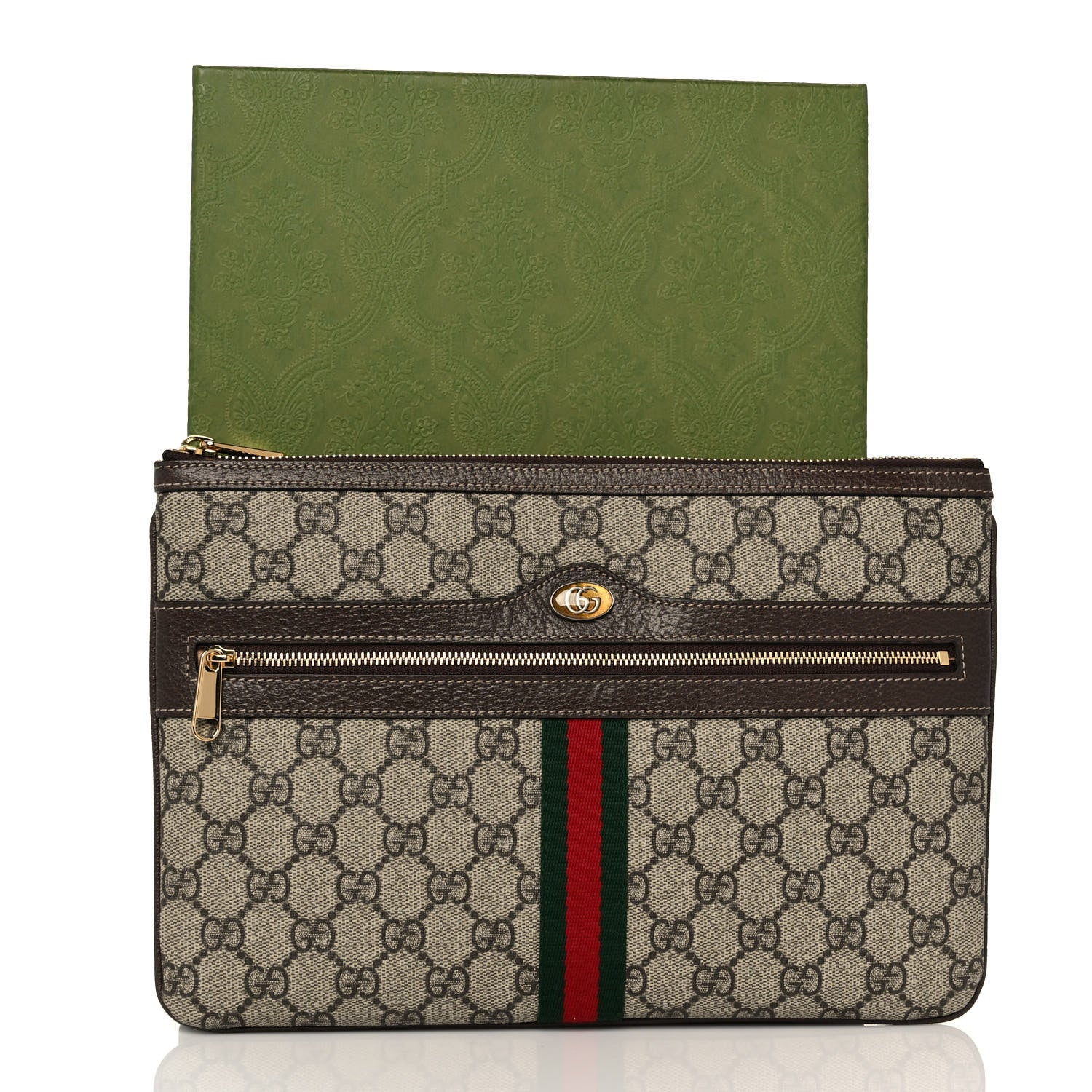 Gucci GG Supreme Monogram Large Ophidia Pouch Clutch Brown 10 of 10
