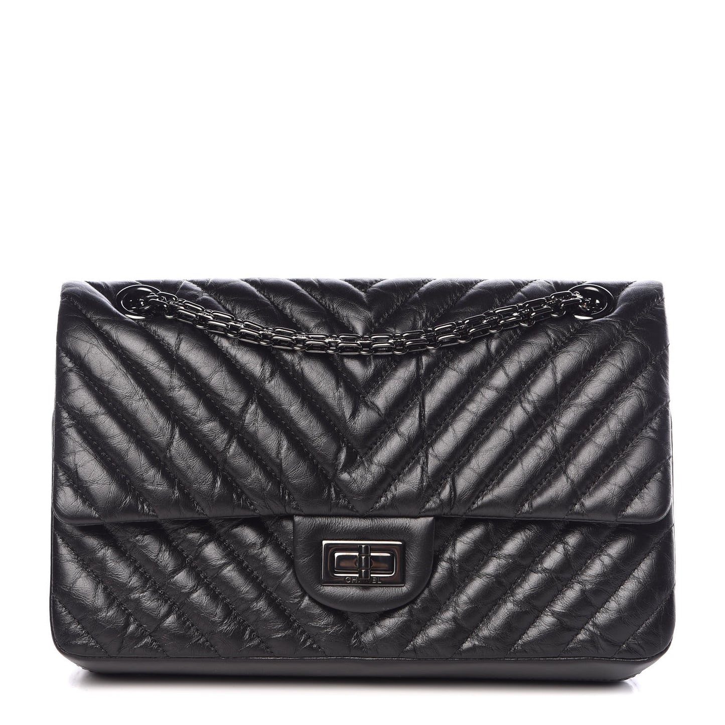 Aged Calfskin Chevron Quilted 2.55 Reissue 225 Flap So Black