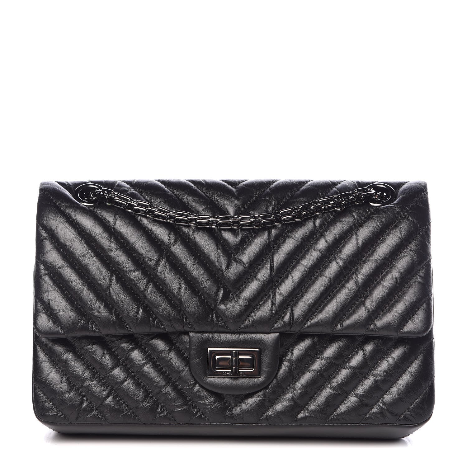 Chanel Aged Calfskin Chevron Quilted 2.55 Reissue 225 Flap So Black 1 of 11