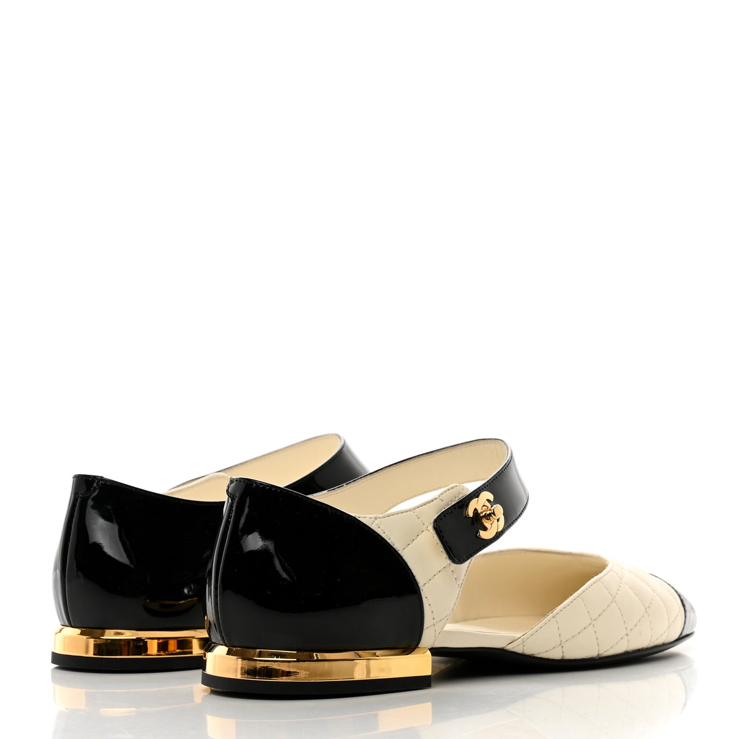 Patent Lambskin Quilted Cap Toe Ballerina Flats 37.5 Ivory Black 38 Ivory Black